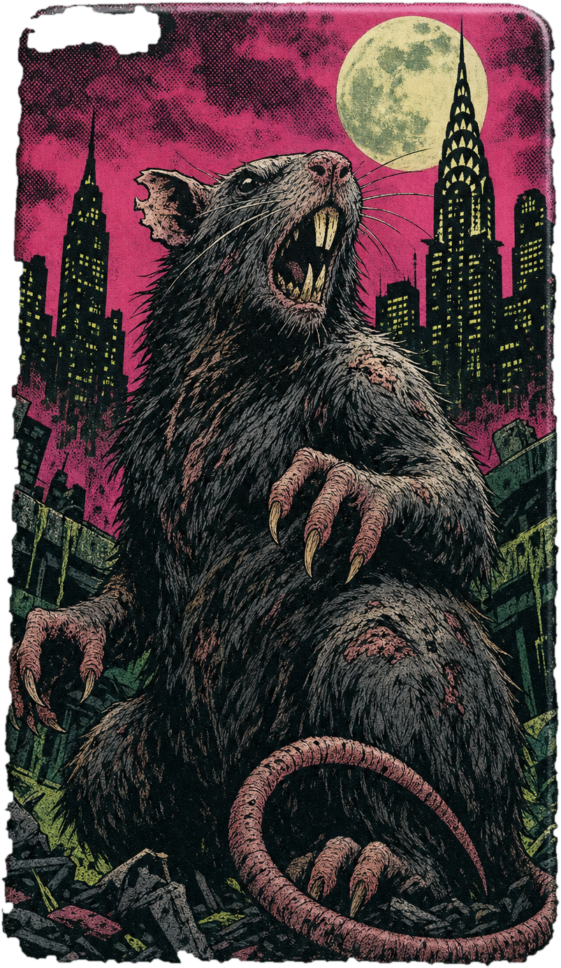 A street rat above the New York skyline