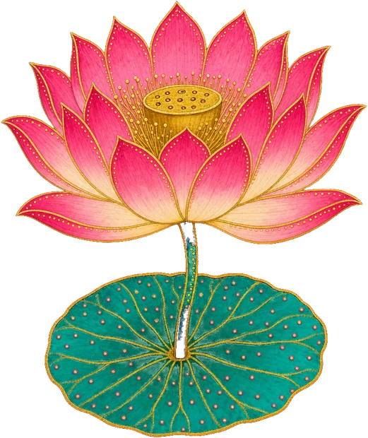 A painted lotus on its pad