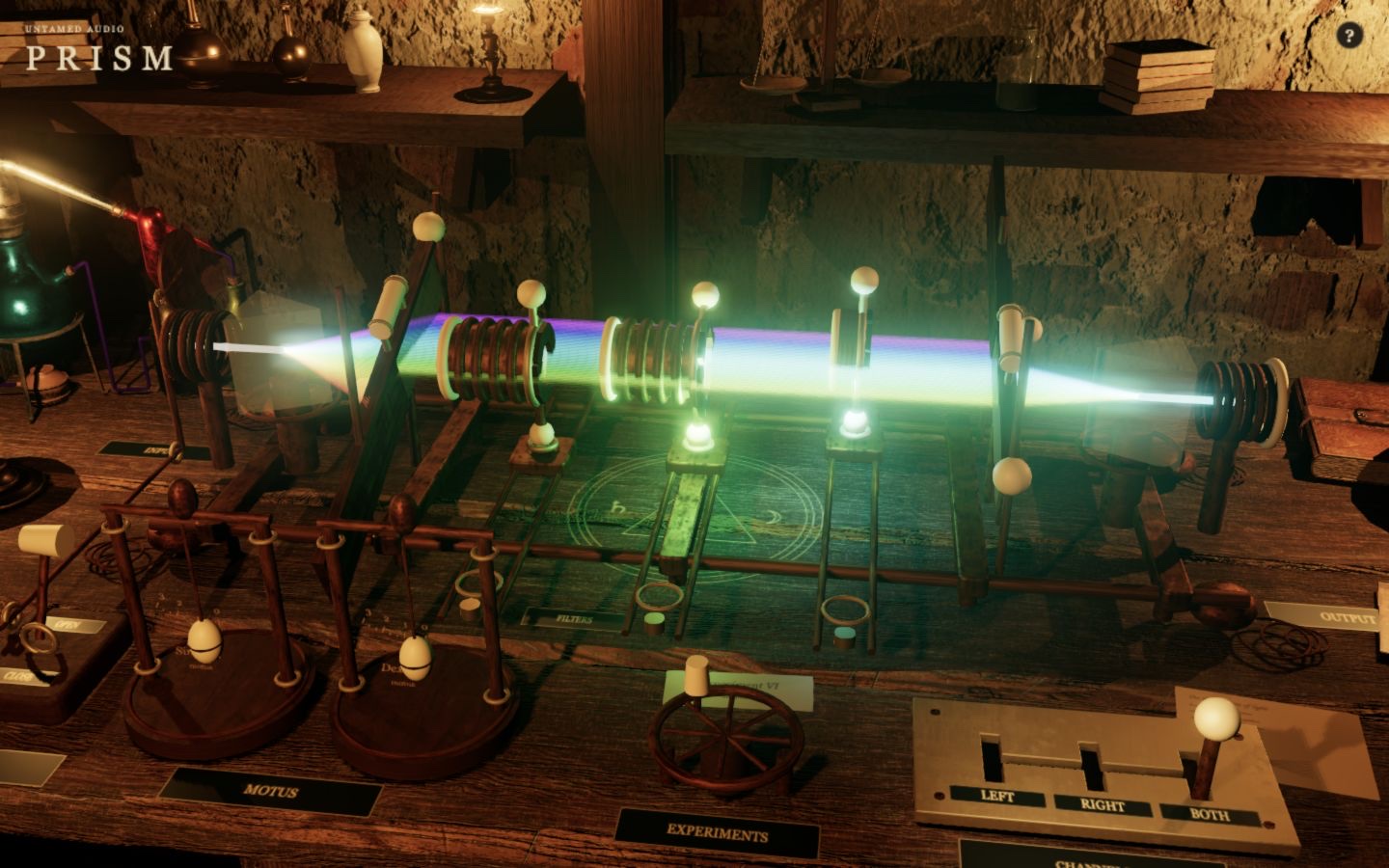 PRISM’s rainbow spectrum and brass optical filters on an alchemist’s workbench